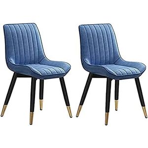 GEIRONV Moderne keuken eetkamerstoelen set van 2, met rugleuning gestoffeerde stoel slaapkamer waterdichte PU lederen metalen poten vrije tijd stoel Eetstoelen (Color : Blue, Size : 53x86cm)