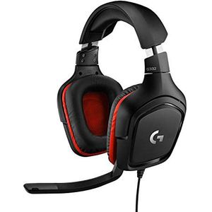 Logitech G332 Gaming Headset, 50mm audio drivers, roterende kunstleren oorkussens, 3.5mm audio jack, flip-to-mute microfoon, lichtgewicht, PC/Mac/Xbox One/PS4/Nintendo SWitch - Zwart/rood