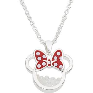 Disney Minnie Silver Plated October Brass met rode Enamel Bow Birthstone Floating Stone Necklace CF00308SOCTL-Q.PH