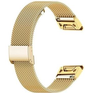 26 22 20 mm mesh horlogeband geschikt for Garmin Fenix ​​7x6 Pro 5S Plus 3 HR roestvrijstalen Milanese armbandband geschikt for Approach S60 S62 (Color : Gold, Size : 22mm Fenix 6 5)