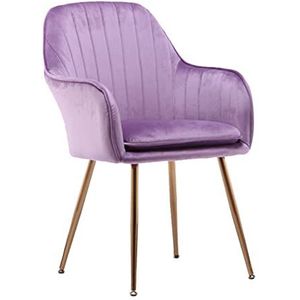 GEIRONV 1 stuks moderne eetkamerstoelen, hoge achterkant gevoerde fluwelen woonkamer stoelen metalen poten lounge appartement balkon fauteuil Eetstoelen (Color : Purple)