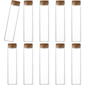 XINGZI 10 stuks 60 ml doorzichtige platte reageerbuizen met kurkstoppers Lege navulbare reagensfles flacon potten lekvrij voor cosmetische thee kruiden pil etherische olie poeder groeien planten