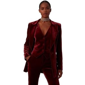 Fluwelen broek voor dames, 3-delig pak met piekrevers voor pak, blazer, vest, broek, balsmoking, kantoorwerk outfit, Bordeaux, XS