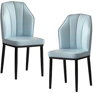GEIRONV PU Lederen zijstoel Set van 2, waterdicht met metalen benen tegenstoelen keuken woonkamer lounge eetkamerstoelen Eetstoelen (Color : Light blue, Size : Black feet)