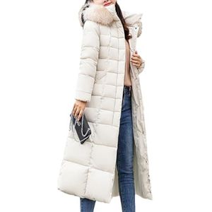 Lange Gewatteerde Jas for Dames Met Afneembare Bontkraag, Lange Gewatteerde Winterjas(White,XXX-Large)