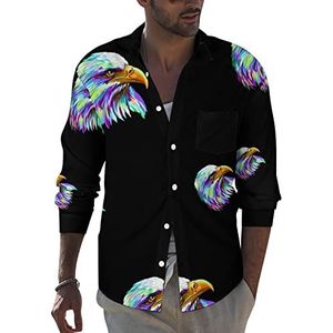 Aquarel Bald Eagle heren revers shirt met lange mouwen button down print blouse zomer zak T-shirts tops L