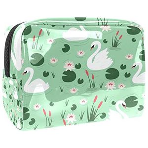 Draagbare make-up tas met rits reizen toilettas voor vrouwen handige opslag cosmetische tas elegante zwaan groen