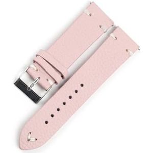 Jeniko Litchi Patroon Ontwerp Koe Lederen Horlogeband 16-22mm Handgemaakte Stiksels Riem Horloges Accessoires Vervangen Mannen Vrouwen Horlogeband (Color : Pink, Size : 16mm)