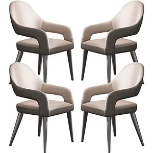 GEIRONV Leren fauteuil set van 4, keuken eetkamerstoelen met ijzeren kunst metalen stoelpoten for thuis commerciële restaurants keuken Eetstoelen (Color : Light Gray, Size : 87 * 48 * 48cm)