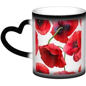 Poppy Naadloze Patroon, Keramiek Mok Warmtegevoelige Kleur Veranderende Mok in de Hemel Koffie Mokken Keramische Cup 330ml