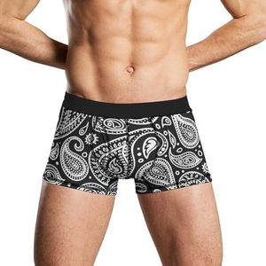 Zwart Wit Bandana Paisley Zacht Heren Ondergoed Comfortabele Ademend Fit Boxer Slip Shorts XL
