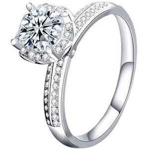 925 zilveren moissanite diamanten ring vrouwelijke witgoud plating handboeket diamanten ring temperament trouwring (Color : 1Carat white Golden, Size : 6)