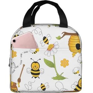 Flying Bees Daisy Honey uniseks verdikte geïsoleerde lunchtas met voorvak voor werk, reizen, wandelen, picknick