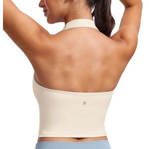 CRZ YOGA Vrouwen Butterluxe Halter Longline Sportbeha - Gevoerde Workout Yoga Crop Tops Tanks met Ingebouwde Pads Witte Abrikoos M