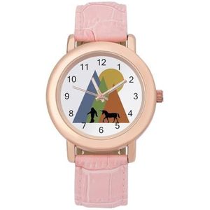 Sasquatch Eenhoorn Zonsondergang Horloges voor Vrouwen Mode Sport Horloge Dames Lederen Horloge