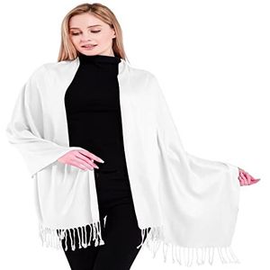 CJ Apparel Dames hoge kwaliteit effen kleur ontwerp sjaal Pashmina, Wit, one size