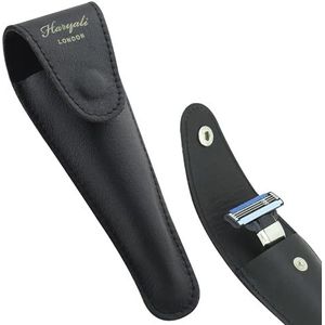 Haryali London Scheermesje - puur lederen veiligheidsscheermesje - drievoudig scheermesje scheerscheermesje - reisformaat scheerzakhouder - scheermeshoes voor mannen en vrouwen, zwart, 1 stuks (pak van 1)