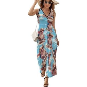 Cartoon Pigs Beach Time Mouwloze V-hals maxi-jurk casual zomer lange jurk