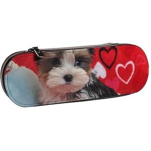 BONDIJ Onderwater Coral Gedrukt Lederen Potlood Pouch, Grote Capaciteit Pen Zakken Leuke Etui Cosmetische Organizer Tas met Rits, Yorkie Puppy, Eén maat, Munten Pouch