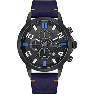 Men Casual horloges Multi Dial Analog Quartz Leather Riem polshorloge Stijlvolle klassieke zakelijke waterdichte chronograaf met date,Black and blue a5