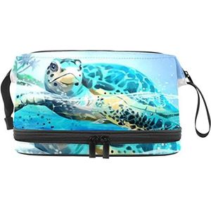 Grote capaciteit reizen cosmetische tas,Zeeschildpad zwemmen zomer, make-up tas,Waterdichte make-up tas organisator, Meerkleurig, 27x15x14 cm/10.6x5.9x5.5 in