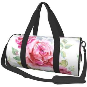 Mooie Bloemen Rose Roze Bloem Bloemen, Grote Capaciteit Reizen Plunjezak Ronde Handtas Sport Reistas Tote Bag Fitness Tas, zoals afgebeeld, Eén maat