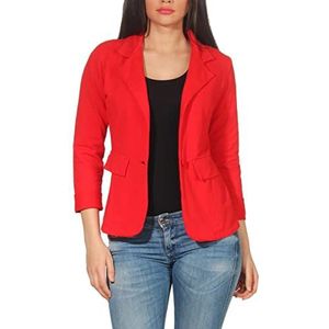malito dames Blazer in effen kleuren | Korte jas met knopen | Jersey jasje in Basic Look | Jasje 1654 (rood, M)