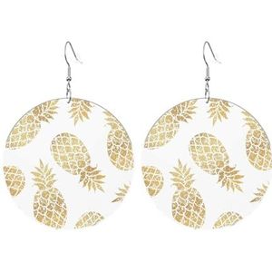 WSHFFILO gouden ananas achtergrond gedrukt Ronde Acryl Oorbellen Decoratie Earring, Eén maat, Acryl