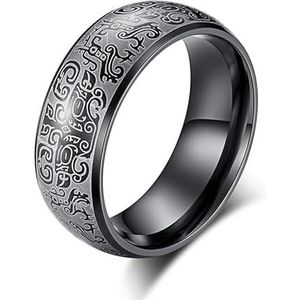 Chinese stijl fortitanium staal taotie patroon ring vintage elanden uil heren roestvrijstalen sieraden groothandel (Color : Black, Size : 9#)