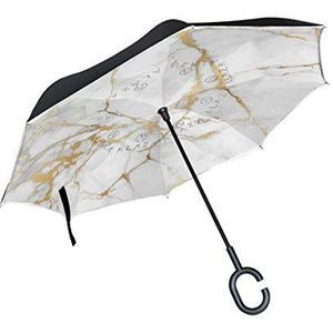 RXYY Winddicht Dubbellaags Vouwen Omgekeerde Paraplu Texure Marmer Gouden Lijn Print Waterdichte Reverse Paraplu voor Regenbescherming Auto Reizen Outdoor Mannen Vrouwen
