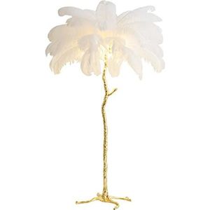 Veren vloerlamp Nordic Vloerlamp Struisvogel Natuurlijke Veren Led-verlichting for Woonkamer Goud Hars Body Indoor Hoge Lampen for Slaapkamer Veer Lamp(Color:D80*H120cm,Size:1_WHITE)