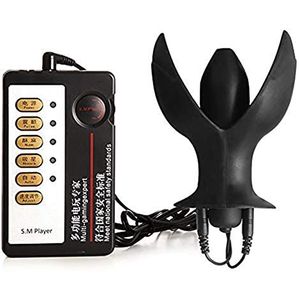 Gerrit BDSM elektrostimulatie siliconen anaalplug vibrator, elektrische schok stimulator buttplug anale dilatator, unisex elektrische schok fetish erotische spellen seksspeeltje (Color : Black Schwar
