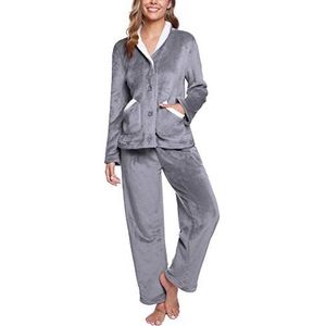 iClosam lange pyjama voor dames fleece nachtkleding tweedelige lange mouwen pyjama set van verdikt flanel met knopen