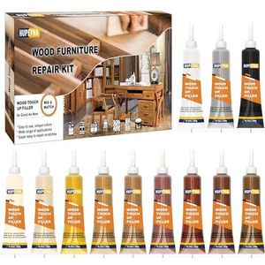 Hupeyna Houten Meubel Reparatie Kit, 12 Kleuren Hout Reparatie Kit, Hout Bijwerken Vullers, Reparatie Krassen, Scheuren, Verkleuring voor Houten Kast, Vloer, Deur, Tafel Oppervlakken Hout Plamuurverf