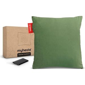 Myheate warmtekussen oplaadbaar, elektrisch draadloos verwarmingskussen, USB oplaadbaar, infrarood technologie, incl. powerbank, 3 warmtestanden, Fluweel (45x45 cm, Green)