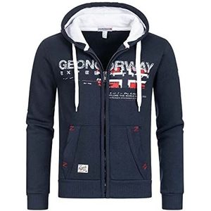 Geographical Norway GISLAND MEN - Men's Kangaroo Pocket Hoodie - Mannen Logo Hoodie Sweater Hoody Jacket - Lange Mouwen Warme Hoody Sweater - Regelmatig Sport Hoodie MARINE BLAUW S