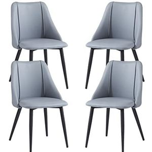 GEIRONV Dineren Stoelen Set van 4, 42 × 50 × 84 cm Matte lederen gestoffeerde accent keuken stoelen slaapkamer woonkamer zijstoelen Eetstoelen (Color : Light blue)