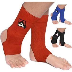 AQF MMA Enkelsteun Muay Thai Foot Brace Guard Kick Boxing Sprains Achilles Tendon Pain Relief Protector Elasticated ademende compressiekoker (Rood, S)