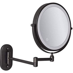 JPKZBCRGM 20,3 cm verstelbare muur make-up spiegel met 3 kleurrijke lichten vergroting make-up spiegel 1 X / 5 x draaibaar uittrekbaar (kleur: zwart)