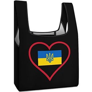 I Love Oekraïense Rode Hart Herbruikbare Boodschappentas Met Handvat Opvouwbare Boodschappen Tote Tas Grote Capaciteit Lichtgewicht Handtas Voor Mannen Vrouwen