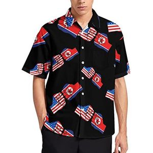 Usa America Vs Noord-Korea Vuist Vlag Hawaiiaanse Shirt Voor Mannen Zomer Strand Casual Korte Mouw Button Down Shirts met Pocket
