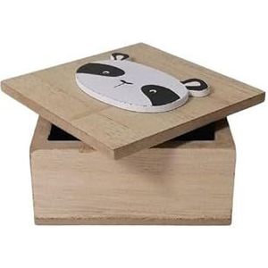 Opbergdoos van hout, panda, 7,5 x 4,3 x 7,5 cm