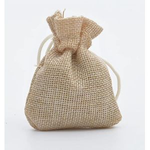 Linnen jute tas 5 stuks multisize jute linnen trekkoord tas kerst Halloween geschenkzakken bruiloft verjaardagsfeestje snoep chocolade verpakking tas (kleur: beige geel, maat: 7 x 9 cm _linnen zak)