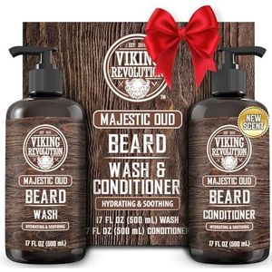 Viking Revolution Beard Wash and Beard Conditioner for Men with Argan Oil and Jojoba Oil - Beard Softener and Strengthener Beard Care Beard Shampoo and Conditioner with Beard Oil (17oz, Majestic Oud)