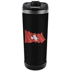 Zwitserland Vlag Grappige Koffiekop Reismok Theemokken met Lekvrij Deksel voor Warme En Koude Dranken