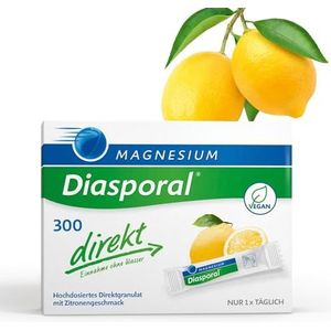 Magnesium diasporal 300 direct, 300 mg magnesium sticks, fruitige milde citroensmaak, ideaal voor onderweg, zonder suiker, glutenvrij en veganistisch, eenvoudig in te nemen zonder water, 50 sticks