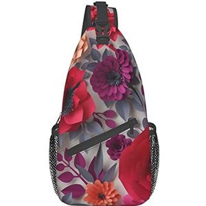 PSVOD Rood roze bloemen crossbody tassen, heren schoudertassen, borst schouder rugzakken, heuptassen, vrije tijd cross body tassen, reizen sport, Zwart, One Size