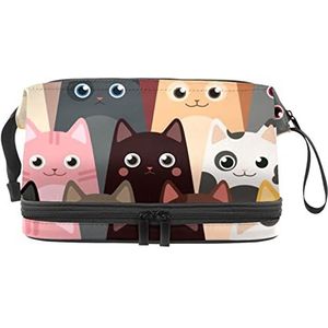 Dubbele Laag Cosmetische Tas Hond En Kat Draagbare Make-up Tas Reizen Organizer Pouch Voor Vrouwen Meisjes Toiletries Tassen, Meerkleurig, 27x15x14 cm/10.6x5.9x5.5 in, Make-up zakje