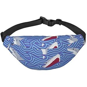 Foeragerende haaienprint grote heuptas verstelbare crossbody tas heuptas voor buiten sport, zwart, één maat, Zwart, Eén maat