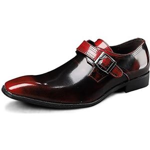 Oxford-schoenen for heren, slip op monniksband, vierkante teen, veganistisch leer, rubberen zool, blokhak, antislip, casual (Color : Red, Size : 44 EU)
